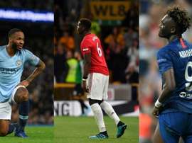 Sterling, Pogba, Abraham, tres jugadores señalados por los intolerantes. AFP/Archivo