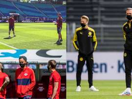 Les masques, nouvel élément des tenues de joueur. Twitter/scfreiburg/RBLeipzig_EN/BVB