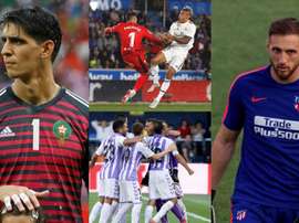 Collage con imágenes de Yassine Bono, Fernando Pacheco, Jordi Masip y Jan Oblak. EFE/AFP/Agencias