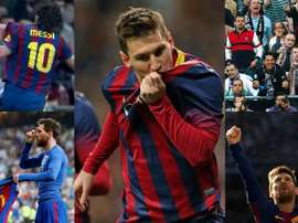 Le esultanze di Messi al Bernabeu. EFE/AFP/Movistar/LaLiga/beINSports/BeSoccer