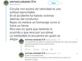 La réflexion de Cañizares sur Twitter concernant le décès de Reyes. Twitter/santicanizares