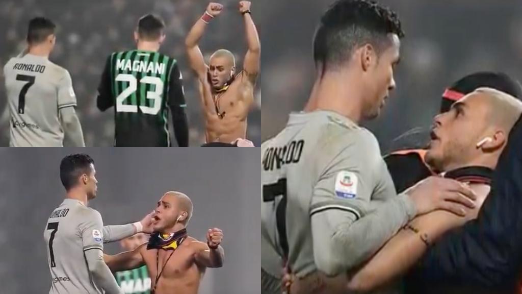 Resultado de imagen para El aficionado que saltÃ³ al campo para abrazar a Cristiano Ronaldo en el Sassuolo