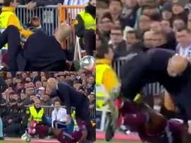 Zidane envoyé au sol par Aidoo. Capture/beINSports