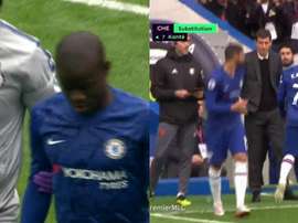 Kante had to leave the field in the first half against Watford. Captura/MovistarLigadeCampeones
