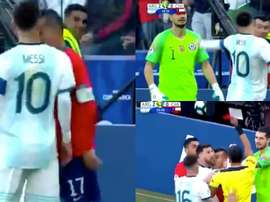 Messi voit rouge après une altercation avec Medel. Capture/DAZN