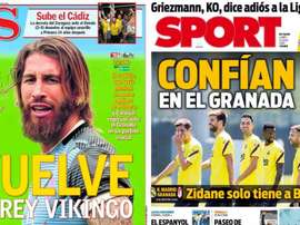 Capa das revistas AS e Sport de 13-07-2020. AS/Sport