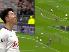 Son marca o primeiro gol do Tottenham em seu novo estádio. Captura/beINSports