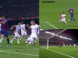 Impressionante! O golaço de calcanhar de Suárez. Captura/MovistarLaLiga