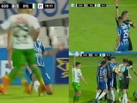 Abecasis dejó a su equipo con diez tras un duro planchazo. Captura/TNT