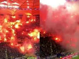 Fiesta de los aficionados del Dynamo Dresden en el campo del Hamburgo. Captura/ESPN