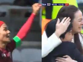 Kanjana Sungngoen scored her side's first goal at the 2019 Women's World Cup. Collage/Gol