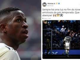 A mensagem de Vinícius após confirmação como reserva. Collage/EFE/Instagram