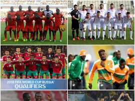 Collage des sélections de l'Algérie, le Maroc, la Tunisie, la Côte d'Ivoire, La Guinée Bissau et le Mali. BeSoccer