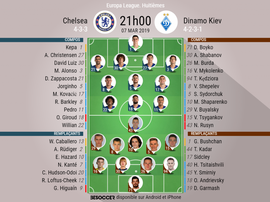 Compos Chelsea-Dynamo Kiev, 1/8èmes de finale de l'édition 2018-19 d'Europa League. BeSoccer
