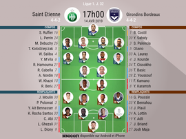 Compos officielles ASSE-Bordeaux, Ligue 1, J.32, 14/04/2019, BeSoccer.