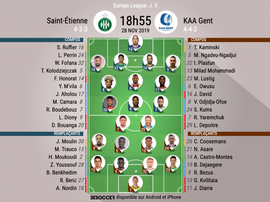 Compos officielles ASSE-La Gantoise, Europa League, J.5, 28/11/2019, BeSoccer