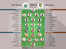 Compos officielles ASSE-Oleksandria, Europa League, J3, 24/10/2019. BeSoccer