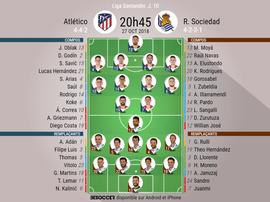 Compos officielles Atletico-Real Sociedad, 10ème journée de Liga, 27/10/2018. BeSoccer