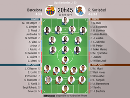 Les compos officielles du match de Liga entre Barcelone et la Real Sociedad. BeSoccer