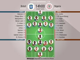 Les compos officielles du match amical entre le Brésil et le Nigéria. BeSoccer