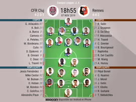 Compos officielles Cluj-Rennes, Europa League, J4, 07/11/2019. BeSoccer