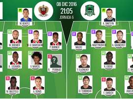 Compos officielles de Nice-Krasnodar de la 6e journée d'Europa League 16-17. BeSoccer