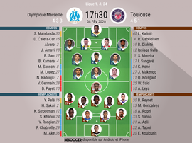 Compos officielles du match de Ligue 1 entre Marseille et Toulouse. BeSoccer