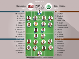 Compos officielles Guingamp-Saint-Étienne, 20ème journée de Ligue 1, 12/01/2019. BeSoccer