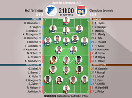 Compos officielles Hoffenheim-Lyon, J2, Ligue des champions, 23/10/18. BeSoccer