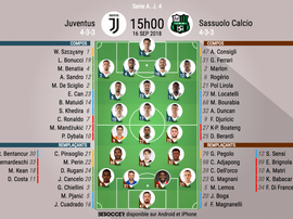 Compos officielles Juventus-Sassuolo, J4, Serie A, 16/09/18. BeSoccer