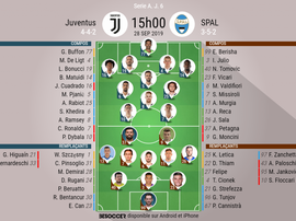 Compos officielles Juventus-SPAL 1907, Serie A, J6, 28/09/2019. BeSoccer