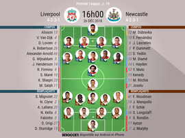 Compos officielles Liverpool-Newcastle, 19ème journée de l'édition 2018-19 de PL. BeSoccer