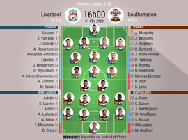 Les compos officielles du match de Premier League entre Liverpool et Southampton. BeSoccer