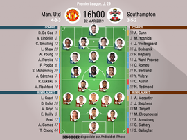 Compos officielles Man.United-Southampton, J29, Premier League, 02/03/19. BeSoccer