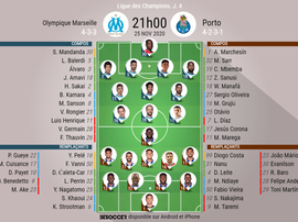 Les compos officielles du match de Ligue des champions entre Marseille et Porto. BeSoccer