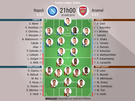 Compos officielles Napoli-Arsenal, 1/4 de finale retour d'Europa League. BeSoccer