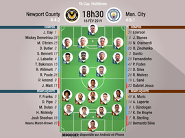Compos officielles Newport County - City, 8èmes FA Cup, 16/02/19. BeSoccer