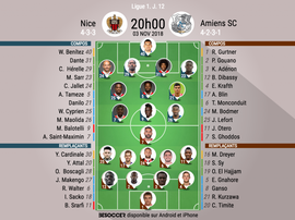 Compos officielles Nice-Amiens, J12, Ligue 1, 3/11/18. BeSoccer