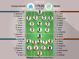Les compos officielles du match de Ligue 1 entre Marseille et Nantes. BeSoccer