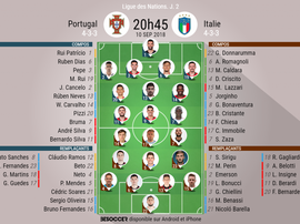 Compos officielles Portugal-Italie, 2ème journée de Ligue des nations, 10/09/2018. BeSoccer