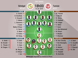 Compos officielles Sénégal-Tunisie, CAN, Demi-finale, 14/07/2019, BeSoccer.