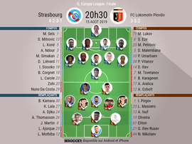 Compos officielles Strasbourg-Plovdiv, Tour préliminaire Europa League 2019-2020. BeSoccer