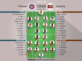 Compos officielles Toulouse-Guingamp, Ligue 1, J 28, 10/03/2019, BeSoccer