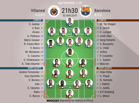 Compos officielles Villarreal - Barcelone, J30, Liga, 02/04/2019. Besoccer