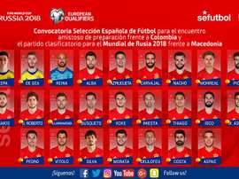 La liste des joueurs de la sélection espagnole pour les matches contre la Colombie et Macédoine.RFEF