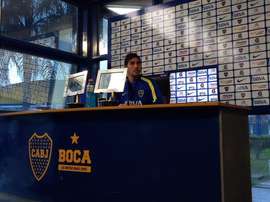 Cristian Erbes, jugador de Boca en la rueda de prensa pevia al Clásico. Twitter.