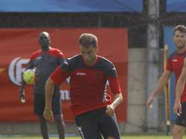 Cristian Gómez, en un entrenamiento con el Espanyol. Twitter