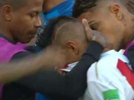 Cueva, en larmes. Twitter/Globoesporte
