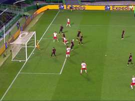 La tête croisée de Dani Olmo pour surprendre l'Atlético. Capture/MovistarLigadeCampeones