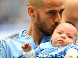 Silva showed off Mateo at the Etihad Stadium following his release from hospital. Twitter/ManCity
